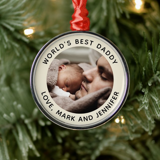 Custom Father's Day Cute Minimalist Photo Metal Ornament (Tree)