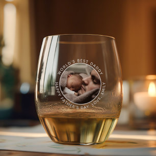 Custom Father's Day Cute Minimalist Photo Stemless Wine Glass