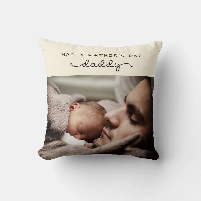 Custom Father's Day Cute Minimalist Photo Throw Pillow (Front)