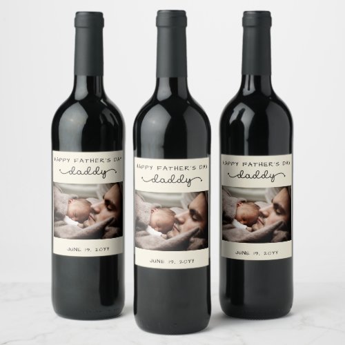 Custom Fathers Day Cute Minimalist Photo Wine Label