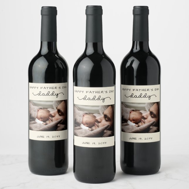 Custom Father's Day Cute Minimalist Photo Wine Label (Bottles)