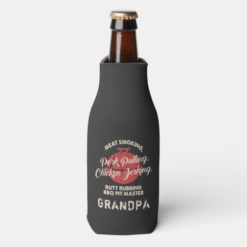 Custom Fathers Day Meat Smoking BBQ Pit Master Pop Bottle Cooler