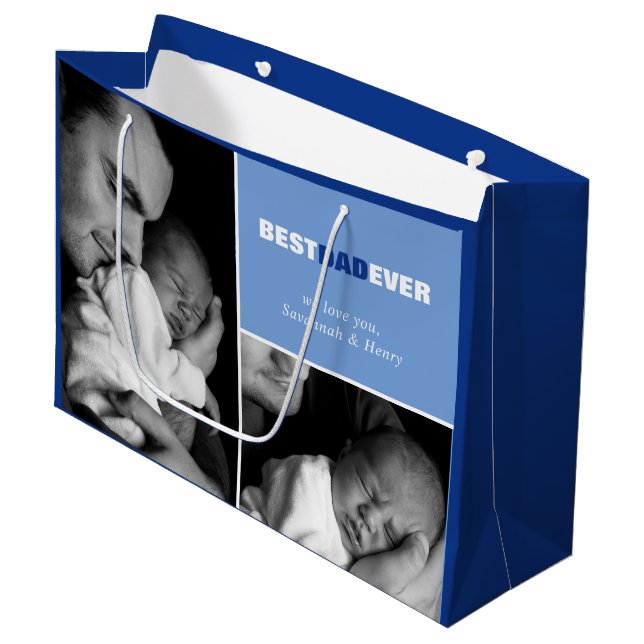 Custom Father's Day Photo Best Dad Ever Large Gift Bag (Front Angled)