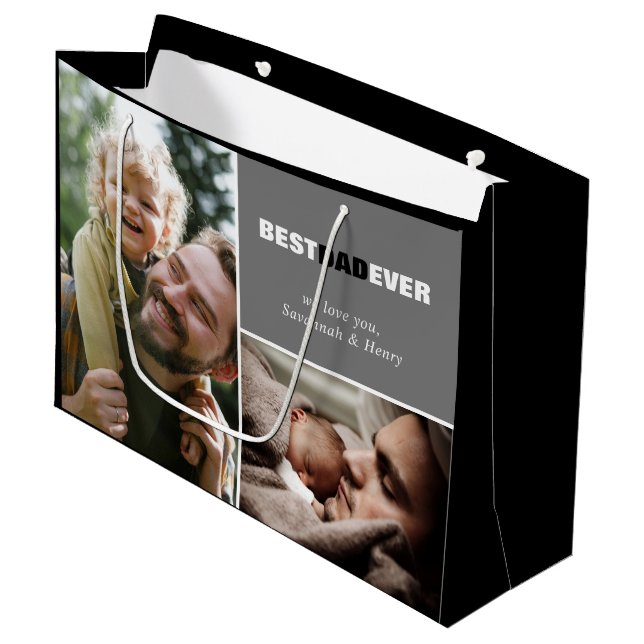 Custom Father's Day Photo Best Dad Ever Large Gift Bag (Front Angled)