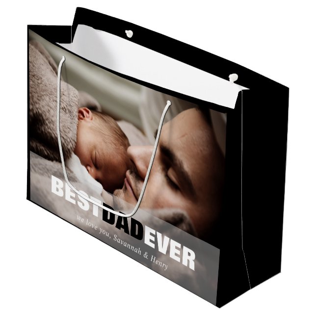 Custom Father's Day Photo Best Dad Ever Large Gift Bag (Front Angled)