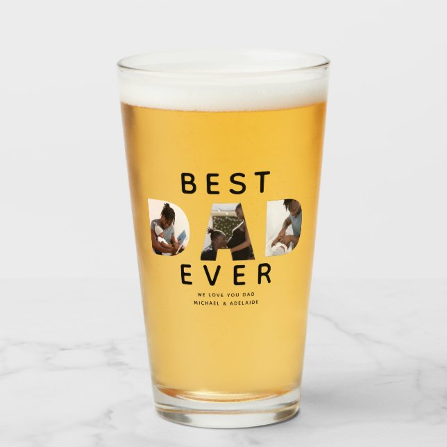 Custom Fathers Day Photo Collage Best Dad Ever Glass (Front Filled)