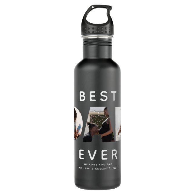 Custom Fathers Day Photo Collage Best Dad Ever Stainless Steel Water Bottle (Front)