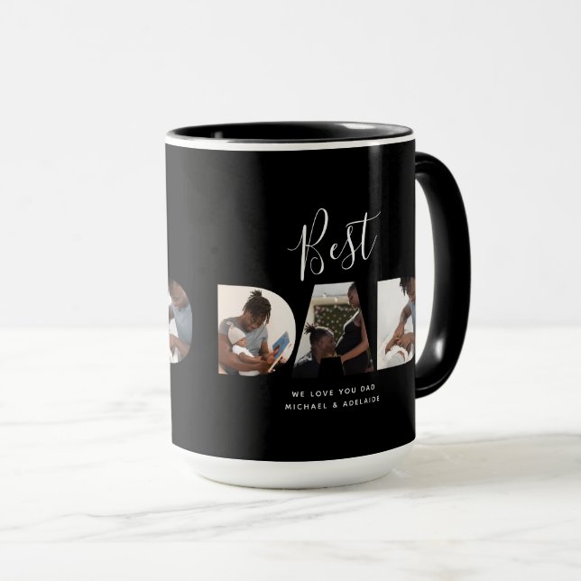 Custom Fathers Day Photo Collage Best Dad Script Mug (Front Right)