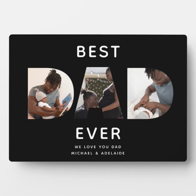 Custom Fathers Day Photo Collage Best Dad Script Plaque (Front)