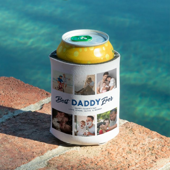 Custom Father's Day Photo Collage Best Daddy Ever Can Cooler (In Situ Pool)
