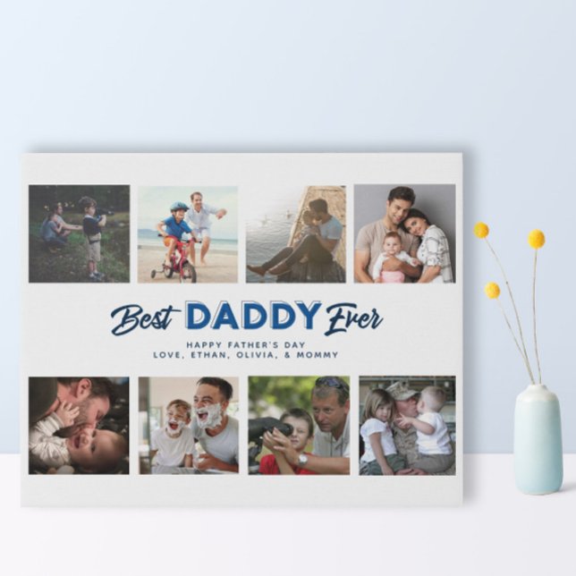 Custom Father's Day Photo Collage Best Daddy Ever Faux Canvas Print (Easily personalize this photo collages best daddy ever faux canvas for a gift he'll treasure)