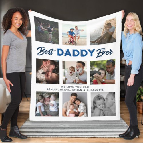 Custom Fathers Day Photo Collage Best Daddy Ever Fleece Blanket