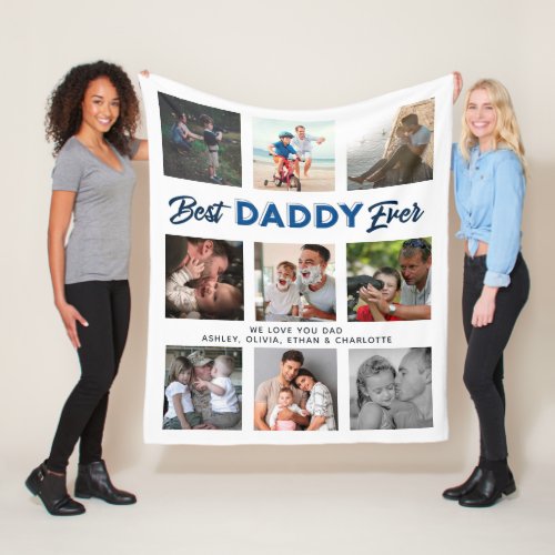 Custom Fathers Day Photo Collage Best Daddy Ever Fleece Blanket