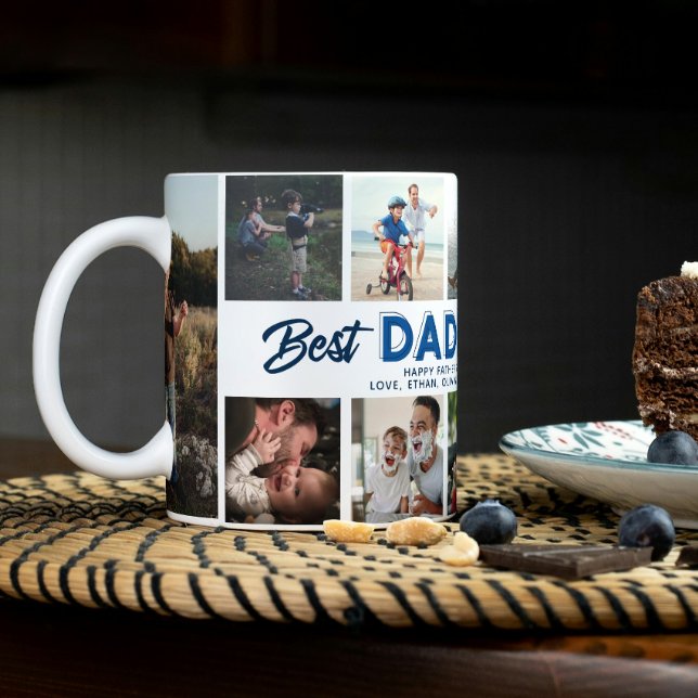 Custom Father's Day Photo Collage Best Daddy Ever Giant Coffee Mug (Easily personalize this Best Daddy Ever photo collage mug with 8 photos + names for a special gift)