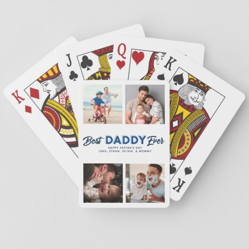 Custom Fathers Day Photo Collage Best Daddy Ever Poker Cards