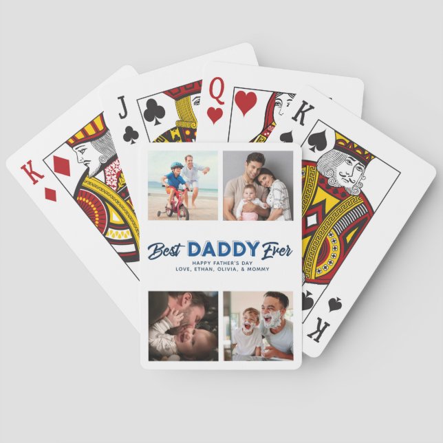 Custom Father's Day Photo Collage Best Daddy Ever Poker Cards (Back)