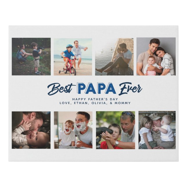 Custom Father's Day Photo Collage Best Papa Ever Faux Canvas Print (Front)