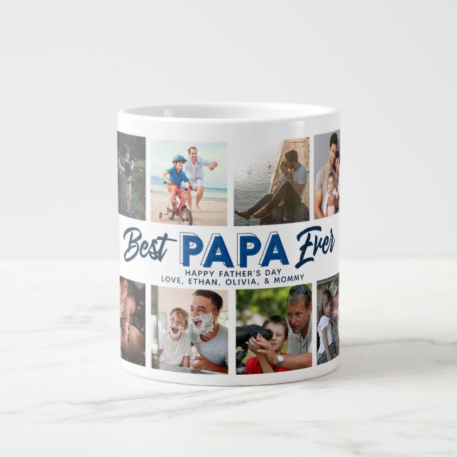 Custom Father's Day Photo Collage Best Papa Ever Giant Coffee Mug (Front)