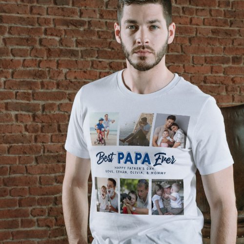 Custom Fathers Day Photo Collage Best Papa Ever T_Shirt