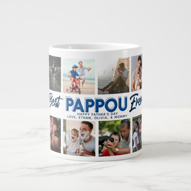 Custom Father's Day Photo Collage Best Pappou Ever Giant Coffee Mug (Front)