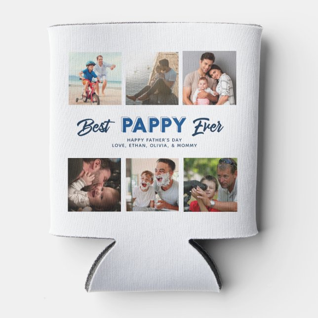 Custom Father's Day Photo Collage Best Pappy Ever Can Cooler (Front)