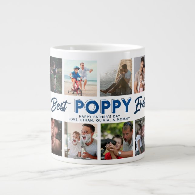 Custom Father's Day Photo Collage Best Poppy Ever Giant Coffee Mug (Front)