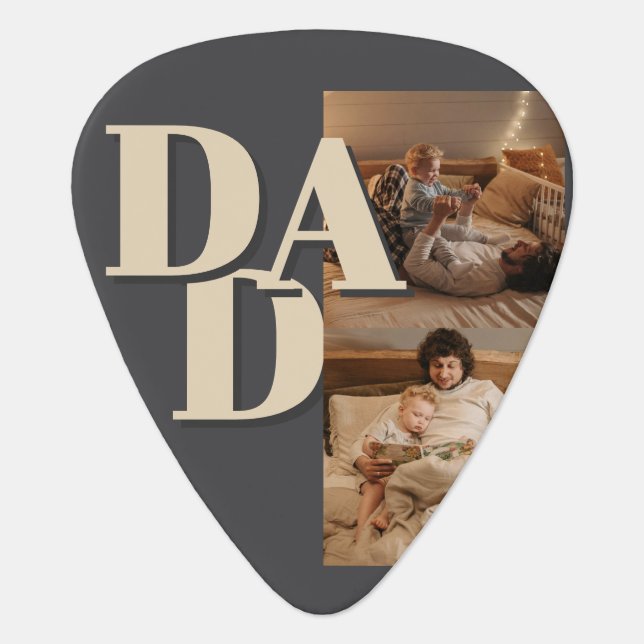 Custom Father's Day Photo Collage | DAD Letters -  Guitar Pick (Front)