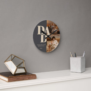 Custom Father's Day Photo Collage DAD Letters - Round Clock
