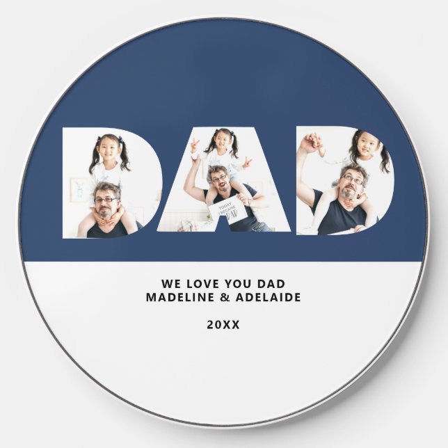 Custom Fathers Day Photo Collage Dad Personalized Wireless Charger (Front)