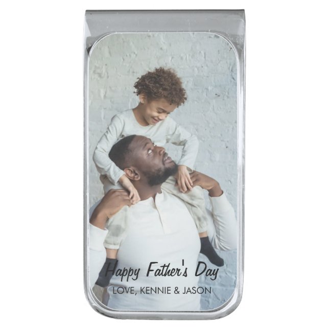 Custom Father's Day Photo Silver Finish Money Clip (Front Vertical)