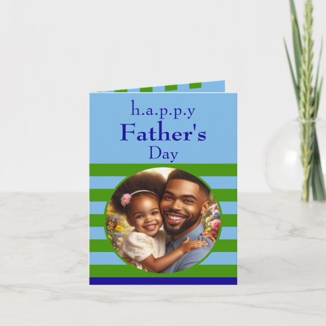 Custom Father's Day Photo Spring Green and Blue Card (Front)