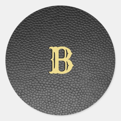 Custom Faux Black Leather Monogram Classic Round Sticker