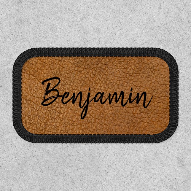 Custom Faux Brown Leather Name Patch (Front)