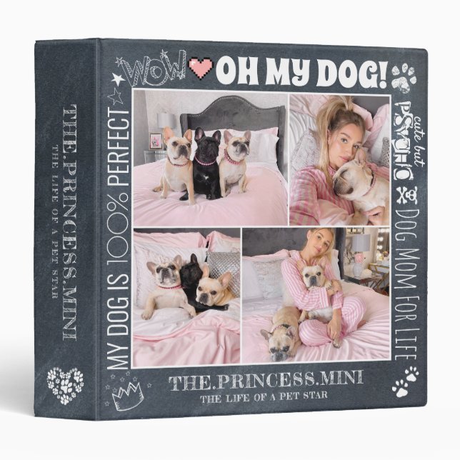 Custom Faux Chalk Dog Photo Scrapbook 3 Ring Binder (Front/Spine)