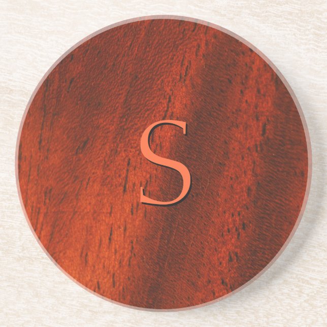 Custom Faux Cherry Wood Monogram Coaster (Front)