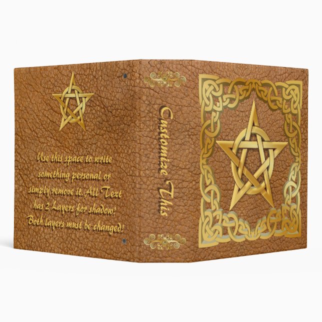 Custom Faux Cracked Leather Gold Pentacle 3 Ring Binder (Background)