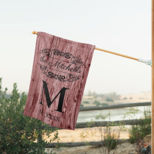 Custom Faux Dark Red Wood Vintage Trendy Welcome House Flag