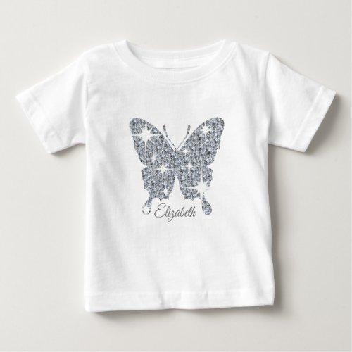 Custom faux diamond sparkle butterfly on white baby T_Shirt
