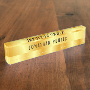 Custom Faux Gold Elegant Glamour Template Desk Name Plate