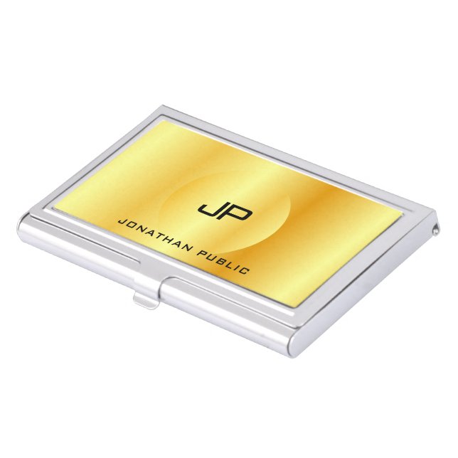 Custom Faux Gold Elegant Modern Monogrammed Business Card Case (Front)