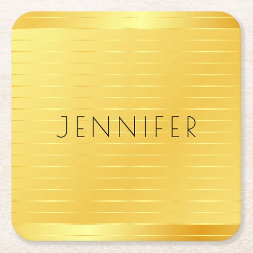 Custom Faux Gold Elegant Modern Template Square Paper Coaster