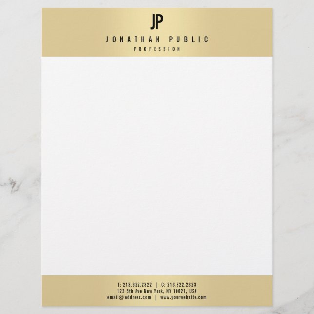 Custom Faux Gold Elegant Monogram Glamour Modern Letterhead (Front)