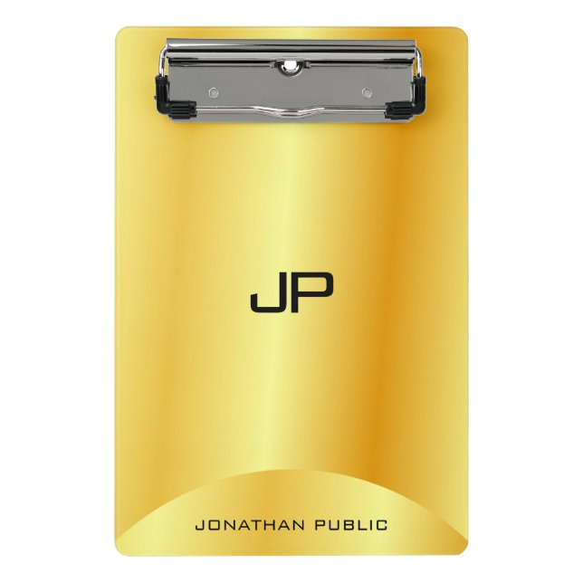 Custom Faux Gold Elegant Monogram Modern Template Mini Clipboard (Front)