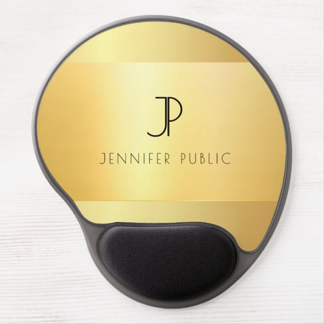 Custom Faux Gold Elegant Monogrammed Template Gel Mouse Pad (Front)
