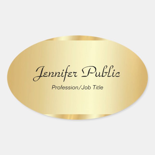Custom Faux Gold Elegant Script Glamour Template Oval Sticker (Front)