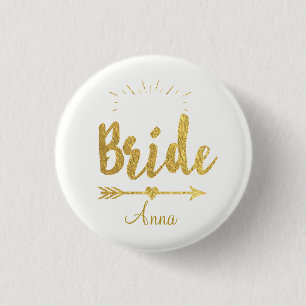 Custom Faux Gold Foil Bride Wedding Team Button