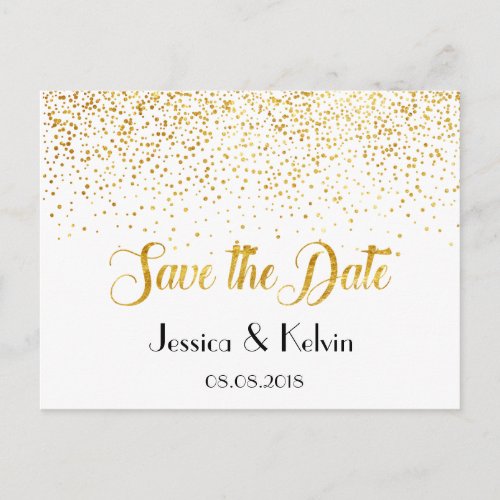 Custom Faux Gold Foil Confetti Dots Save the Date Announcement Postcard