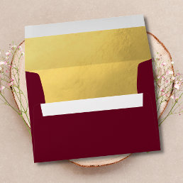 Custom Faux Gold Foil Insert BURGUNDY Red Wedding Envelope