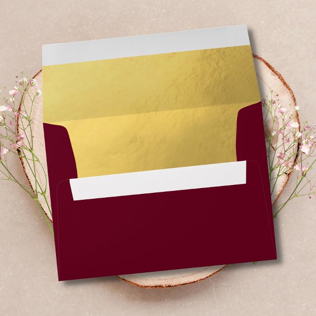 Custom Faux Gold Foil Insert BURGUNDY Red Wedding Envelope (Creator Uploaded)