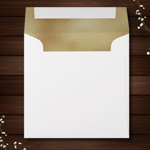 Custom Faux Gold Foil Insert White Square Wedding  Envelope